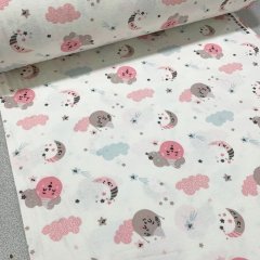 Uyuyan bulut ve aylar pazen kumaş pembe