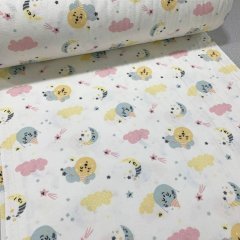 Uyuyan bulut ve aylar pazen kumaş sarı