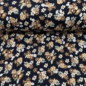 Mutlu Çiçekler Viskon Kumaş kahverengi