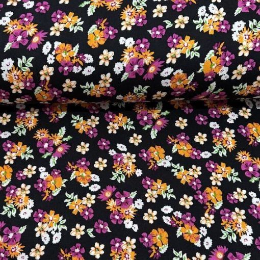 Mutlu Çiçekler Viskon Kumaş mor