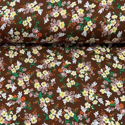 Summer Papatyalar Viskon Kumaş kahverengi