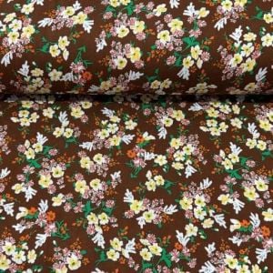 Summer Papatyalar Viskon Kumaş kahverengi