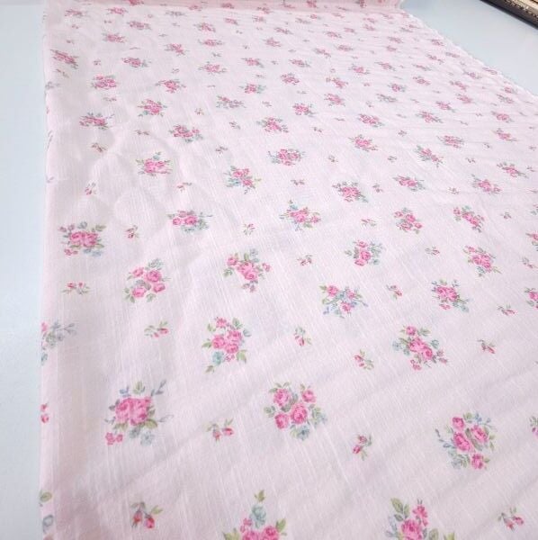 Pembe Çiçekli Pamuklu Keten