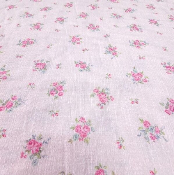 Pembe Çiçekli Pamuklu Keten