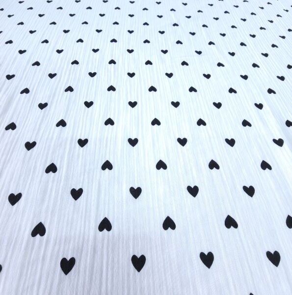 Çift Katlı Müslin Kumaş Siyah Kalpler