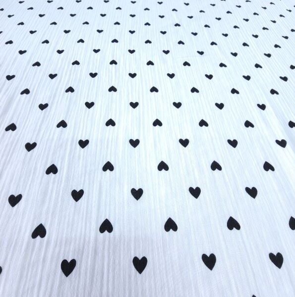 Çift Katlı Müslin Kumaş Siyah Kalpler