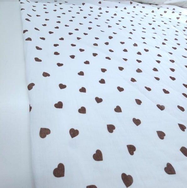 Çift Katlı Müslin Kumaş Kahverengi Kalpler
