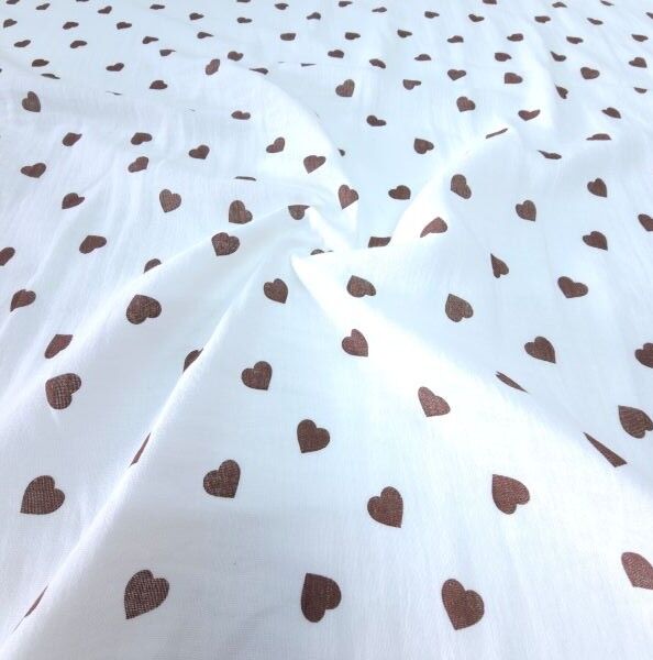 Çift Katlı Müslin Kumaş Kahverengi Kalpler