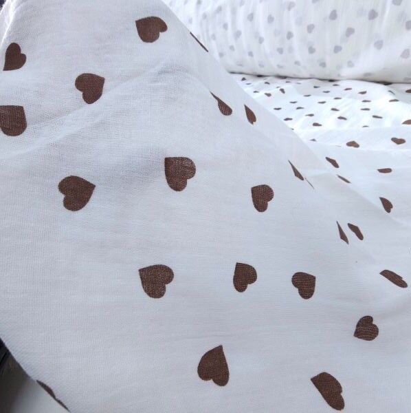 Çift Katlı Müslin Kumaş Kahverengi Kalpler