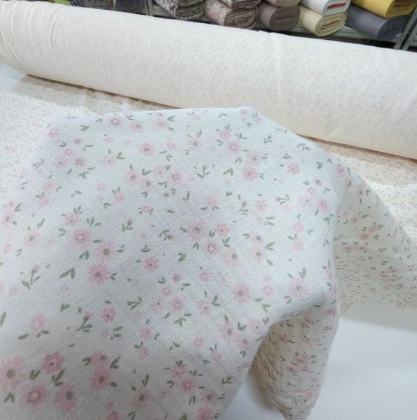 Çift Katlı Müslin Kumaş Soft Çiçekler Pudra