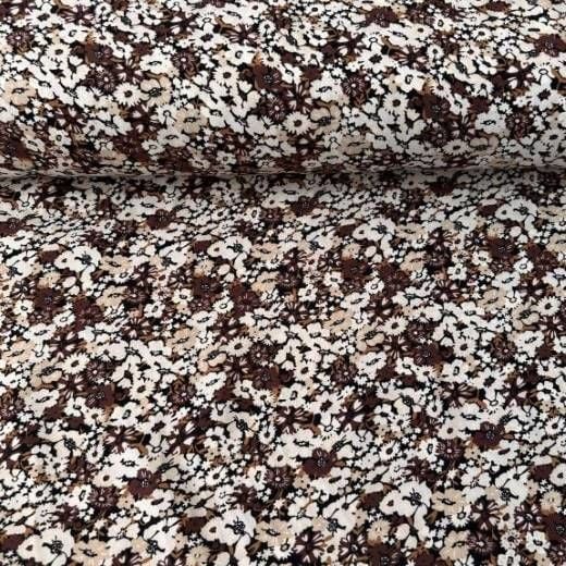 Pastel Çiçekler Viskon Kumaş kahverengi