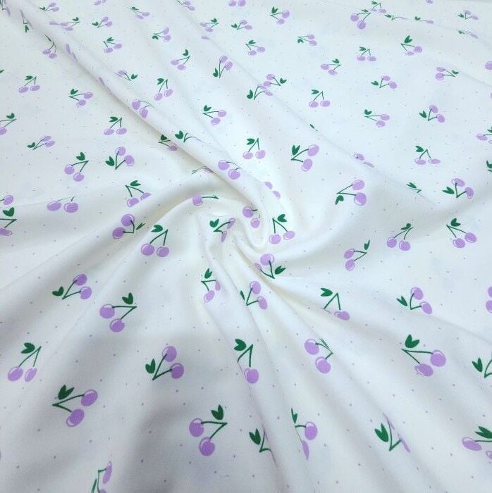 Meyve Şöleni Double Kumaş Kirazlar Lila