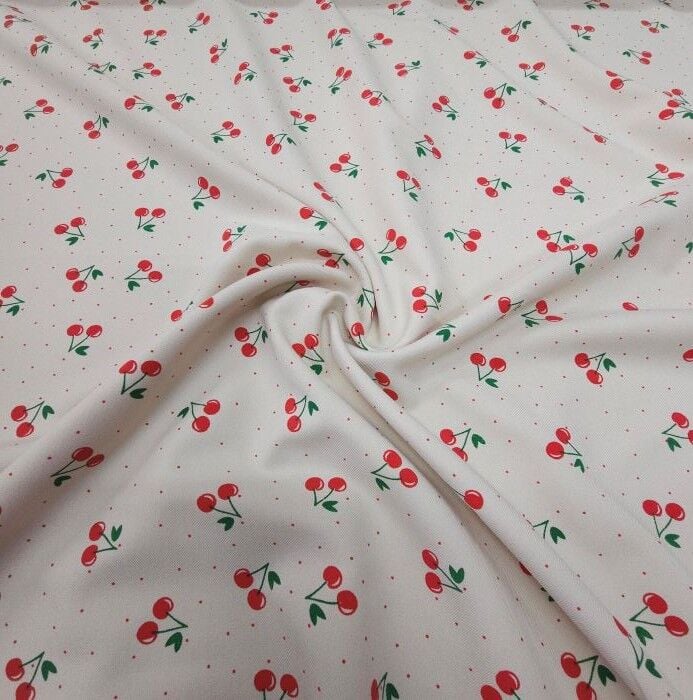 Meyve Şöleni Double Kumaş Kirazlar Bej