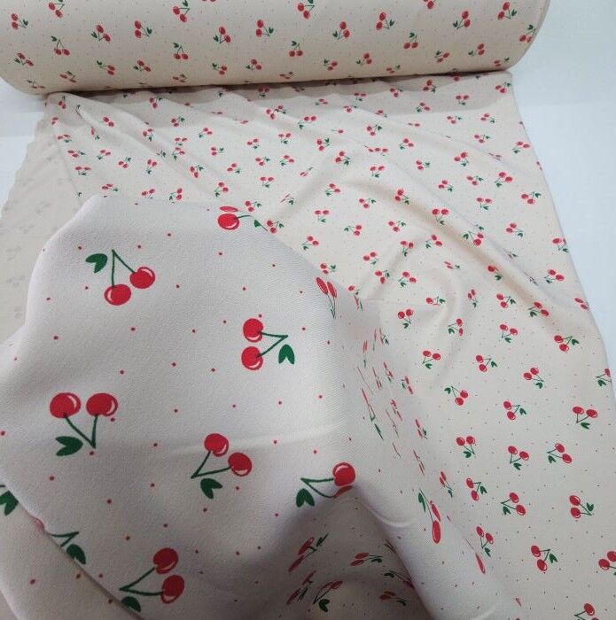 Meyve Şöleni Double Kumaş Kirazlar Bej