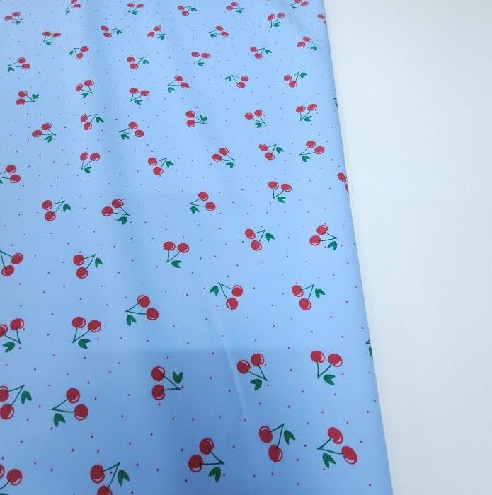 Meyve Şöleni Double Kumaş Kirazlar Mavi