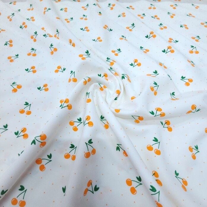 Meyve Şöleni Double Kumaş Kirazlar Turuncu