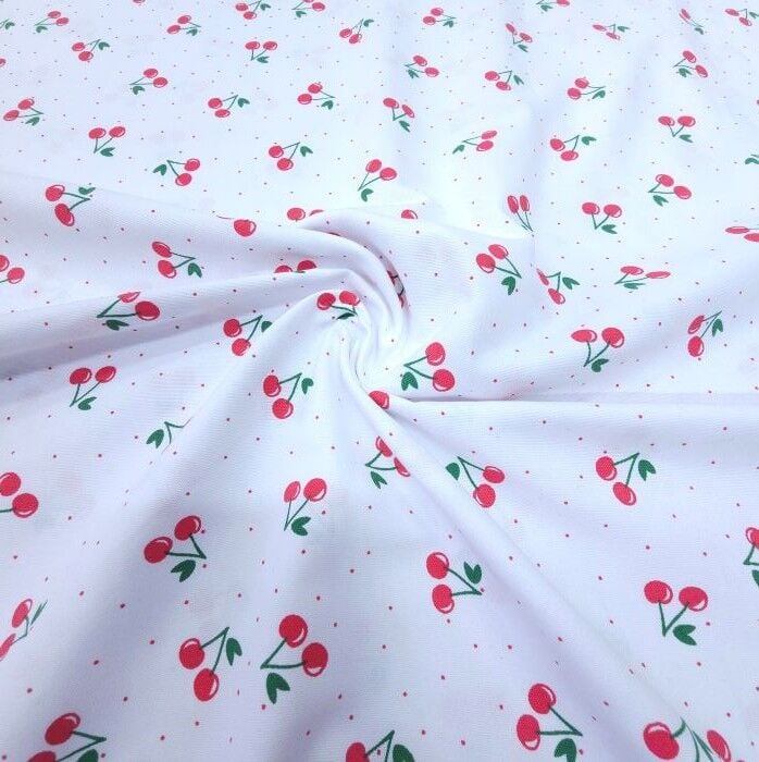 Meyve Şöleni Poplin Kumaş Kirazlar Kırmızı