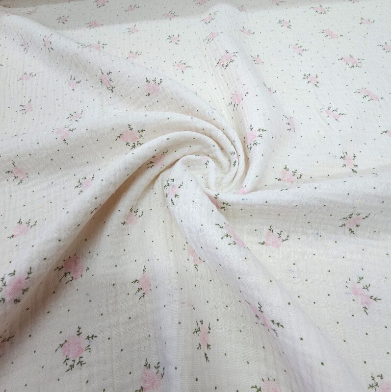 Çift Katlı Müslin Kumaş Bahar İki Yüzlü Krem