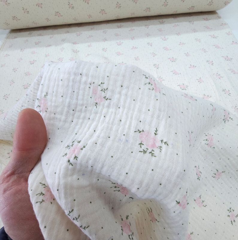 Çift Katlı Müslin Kumaş Bahar İki Yüzlü Krem