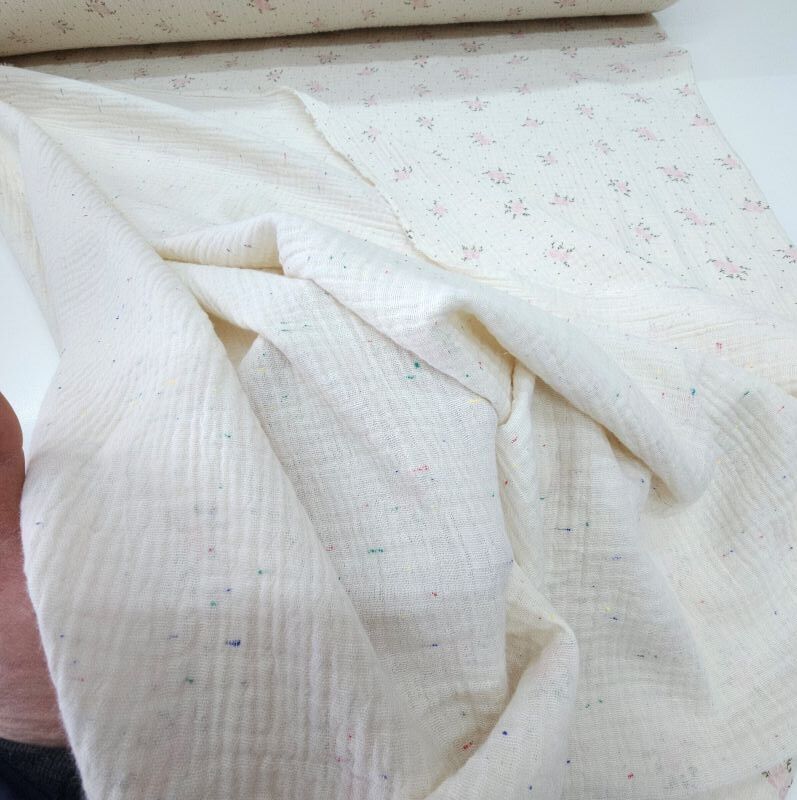 Çift Katlı Müslin Kumaş Bahar İki Yüzlü Krem