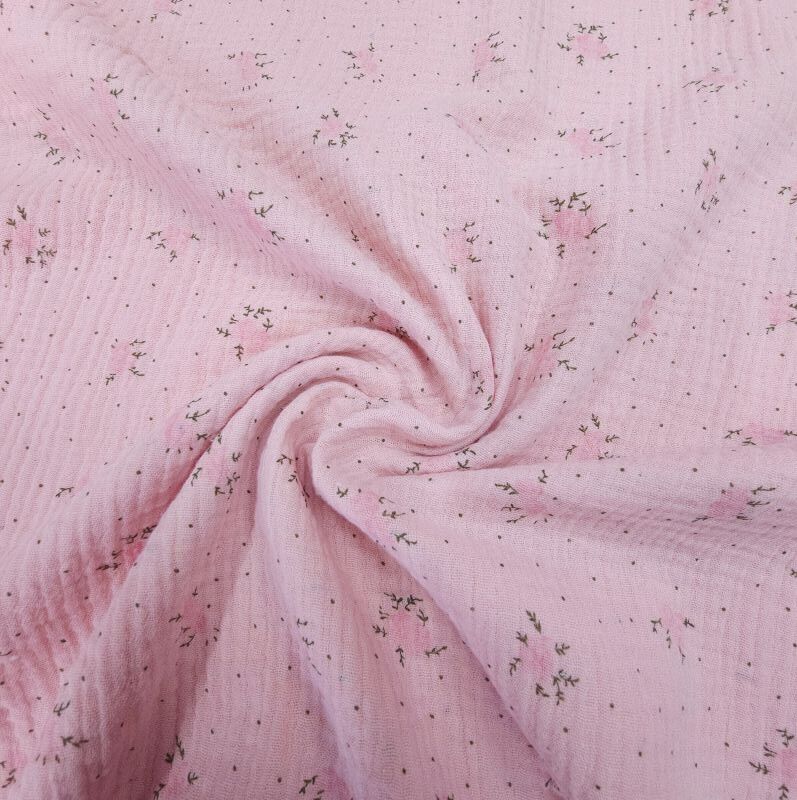 Çift Katlı Müslin Kumaş Bahar İki Yüzlü Pembe