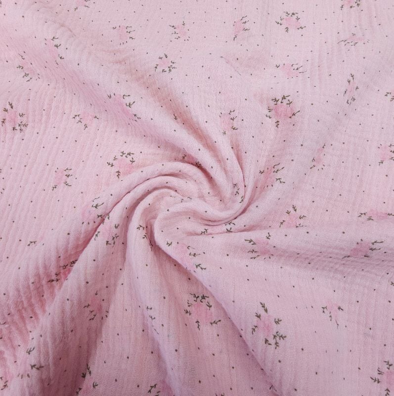 Çift Katlı Müslin Kumaş Bahar İki Yüzlü Pembe