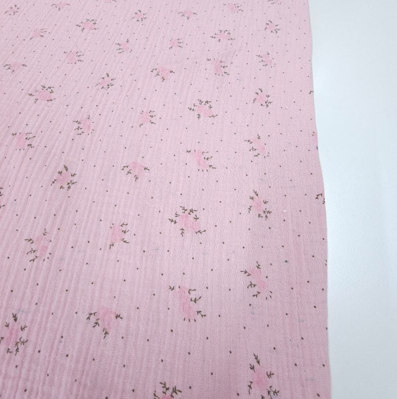 Çift Katlı Müslin Kumaş Bahar İki Yüzlü Pembe