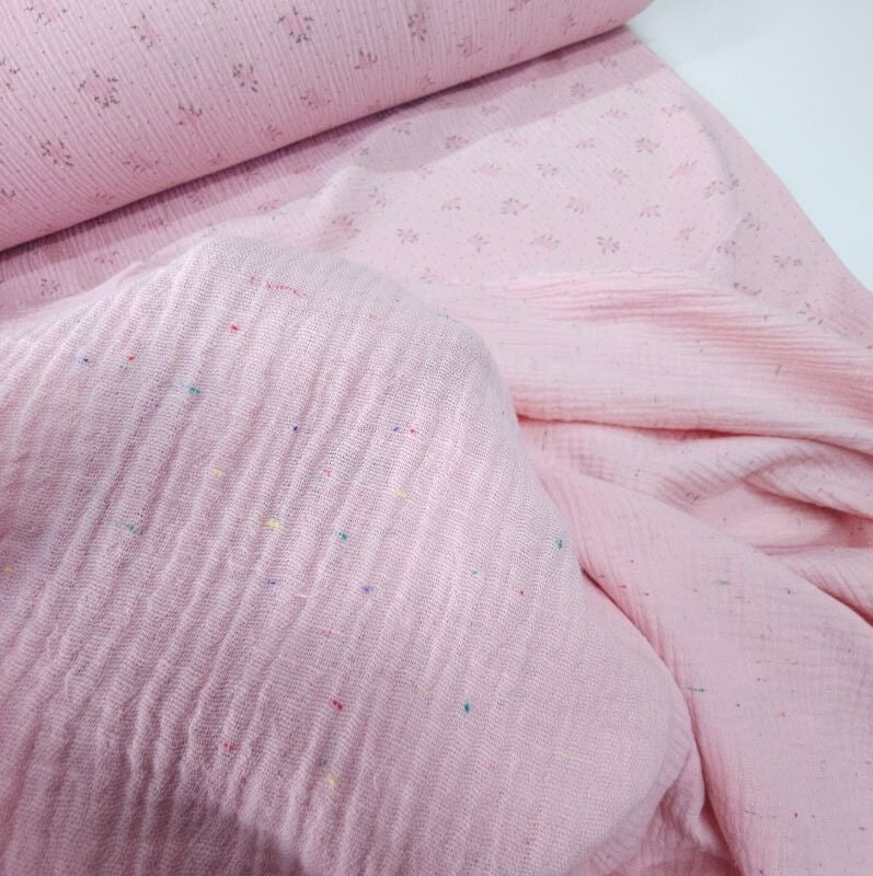 Çift Katlı Müslin Kumaş Bahar İki Yüzlü Pembe