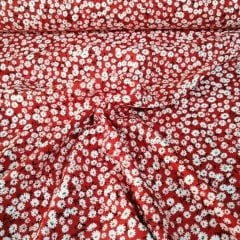 Minik Çiçekli Viskon Kumaş kırmızı