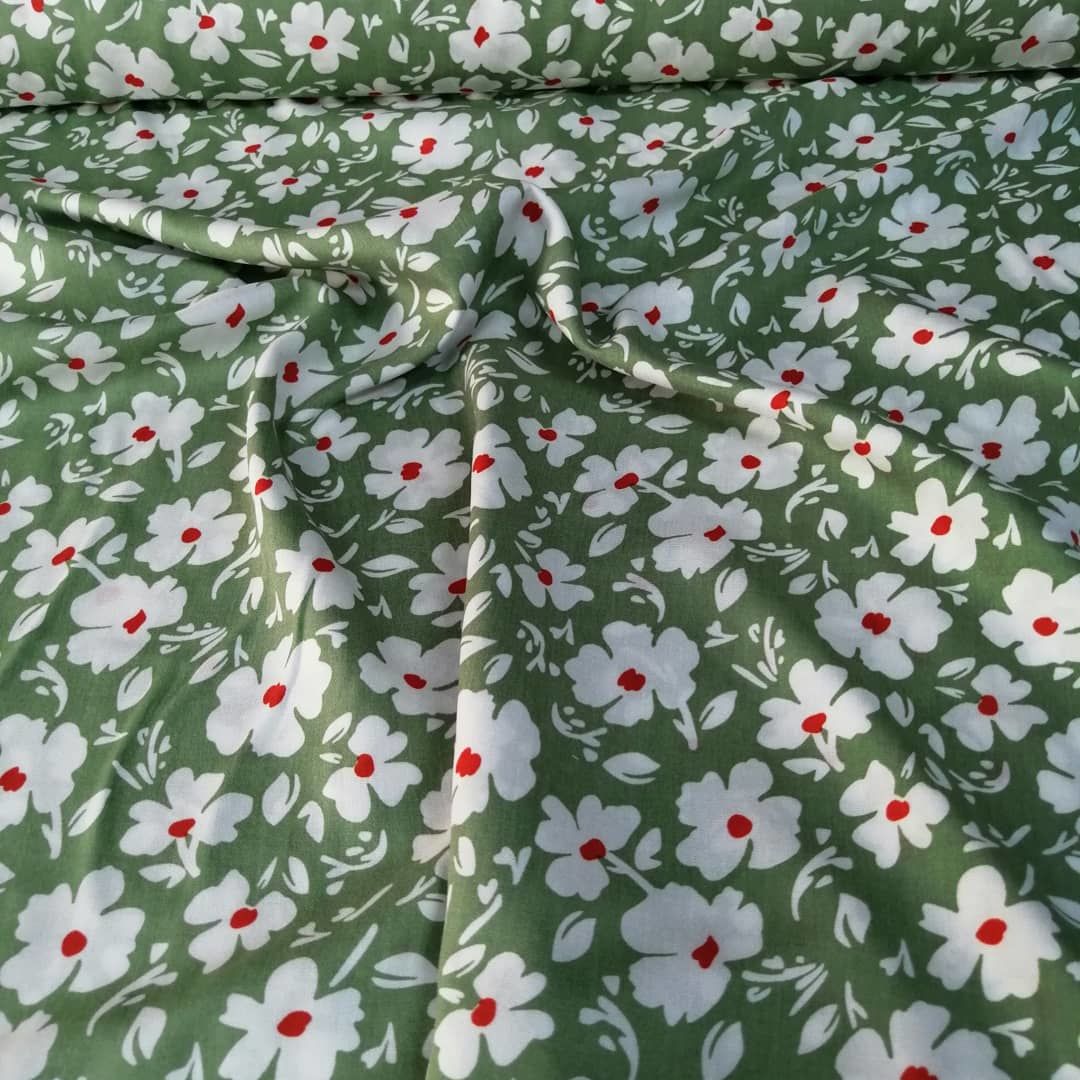 Karanfiller Viskon Kumaş yeşil