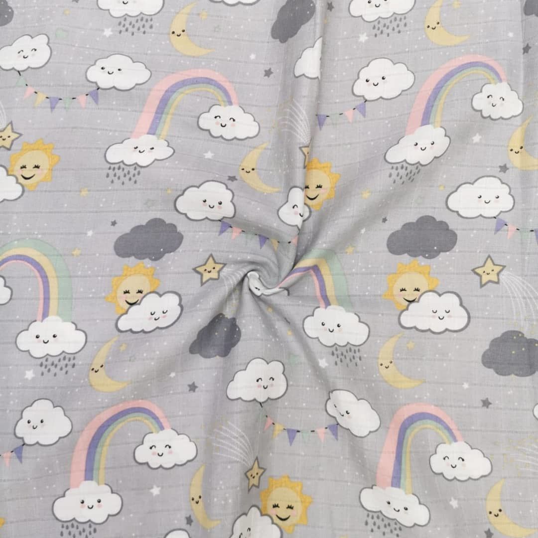 Gökkuşağı ve Bulutlar Müslin Bezi Gri