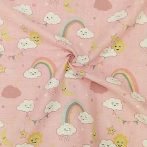 Gökkuşağı ve Bulutlar Müslin Bezi Pembe