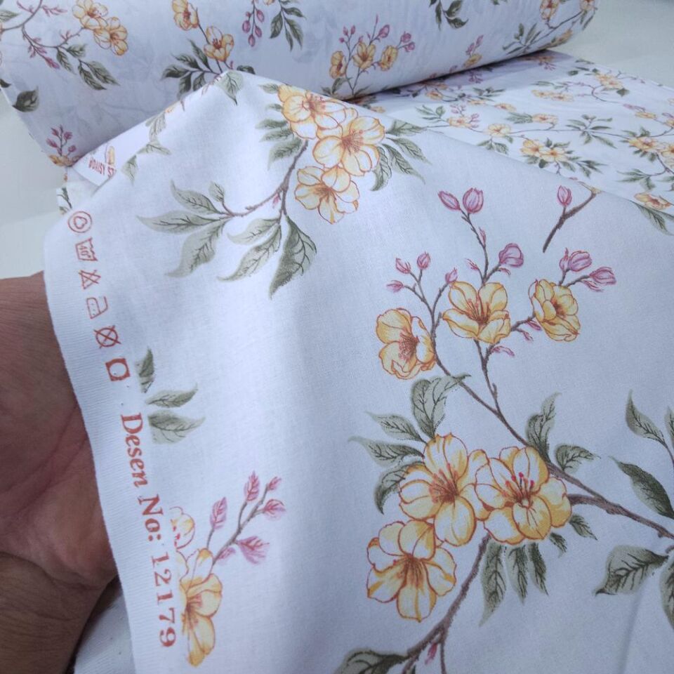 İnce Dallar Poplin Kumaş sarı
