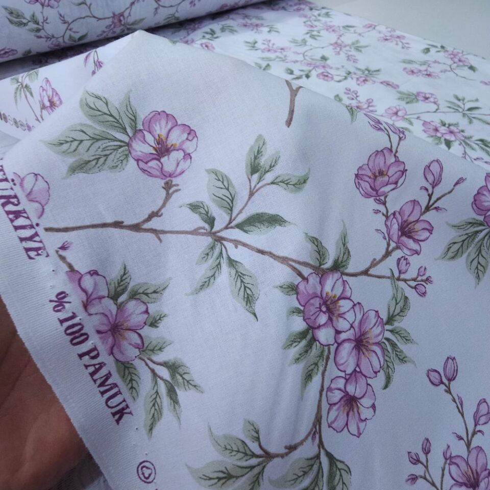 İnce Dallar Poplin Kumaş mor