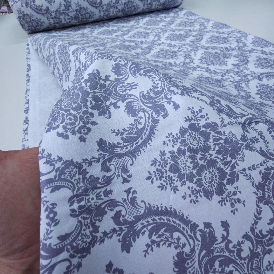 Damask Desen Poplin Kumaş gri