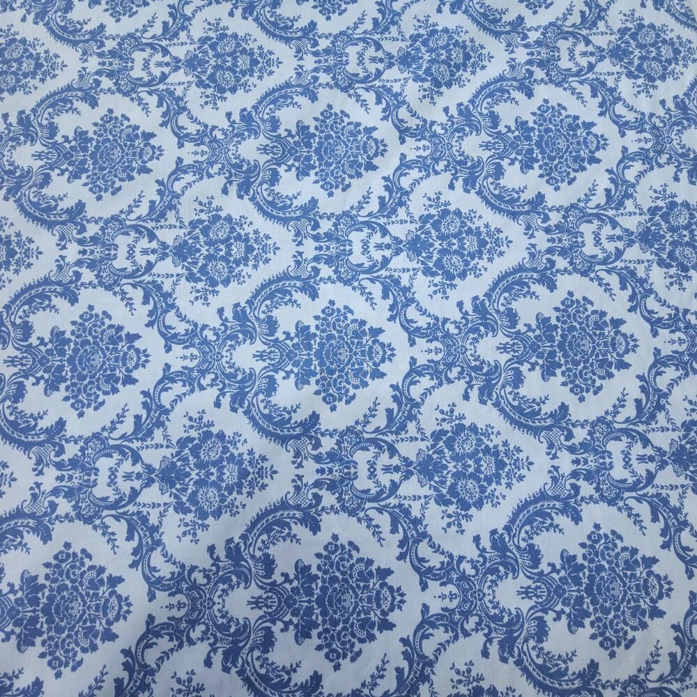 Damask Desen Poplin Kumaş indigo