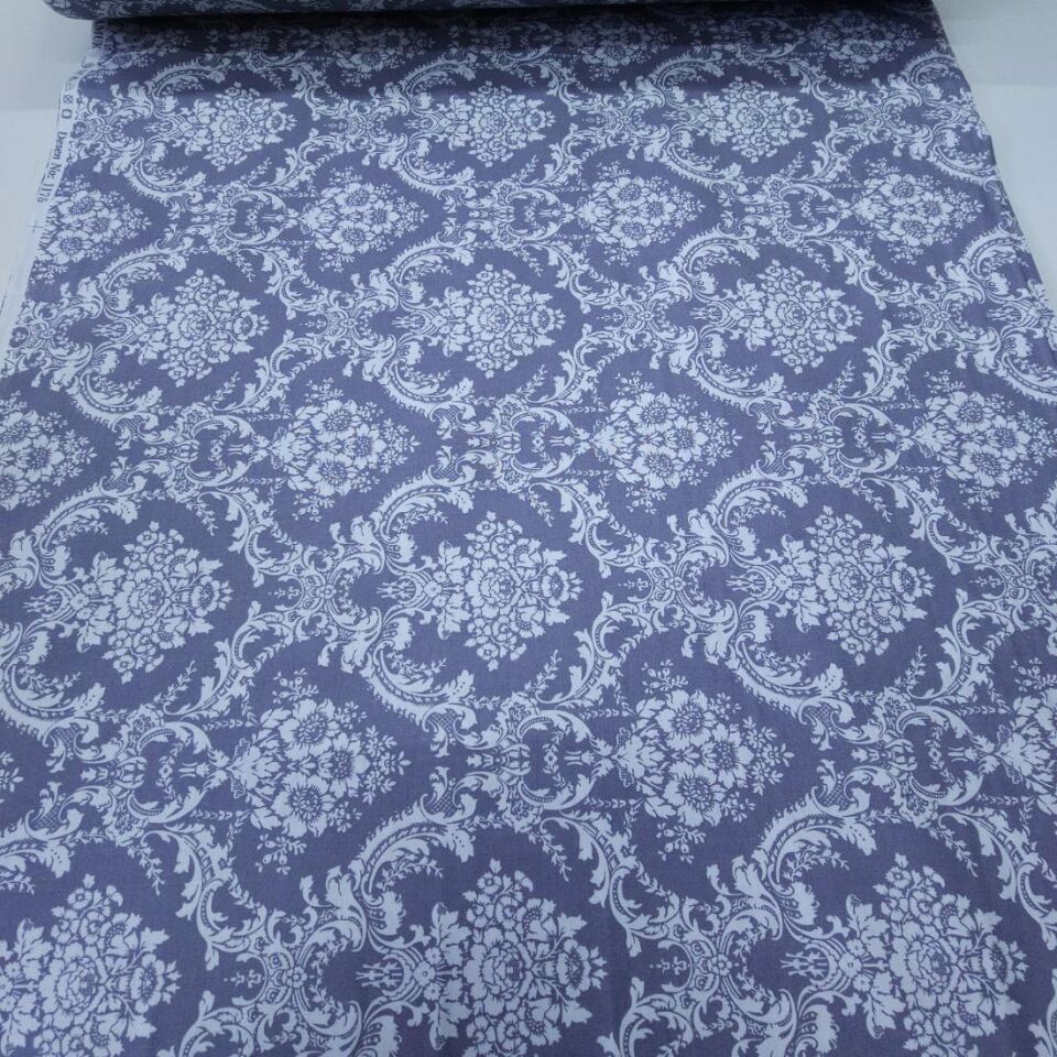Koyu Damask Poplin Kumaş gri