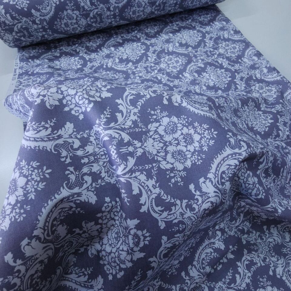 Koyu Damask Poplin Kumaş gri