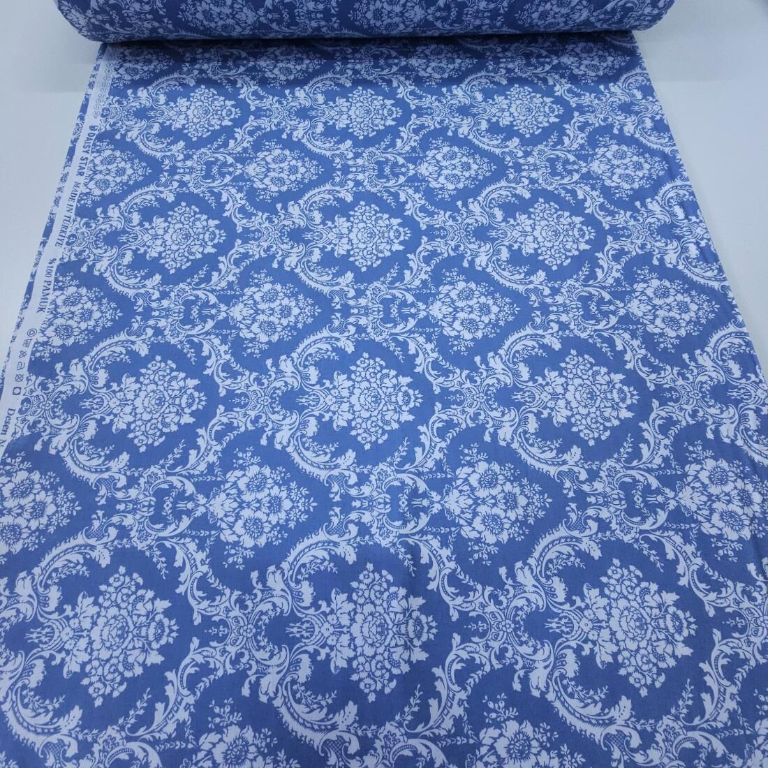 Koyu Damask Poplin Kumaş indigo