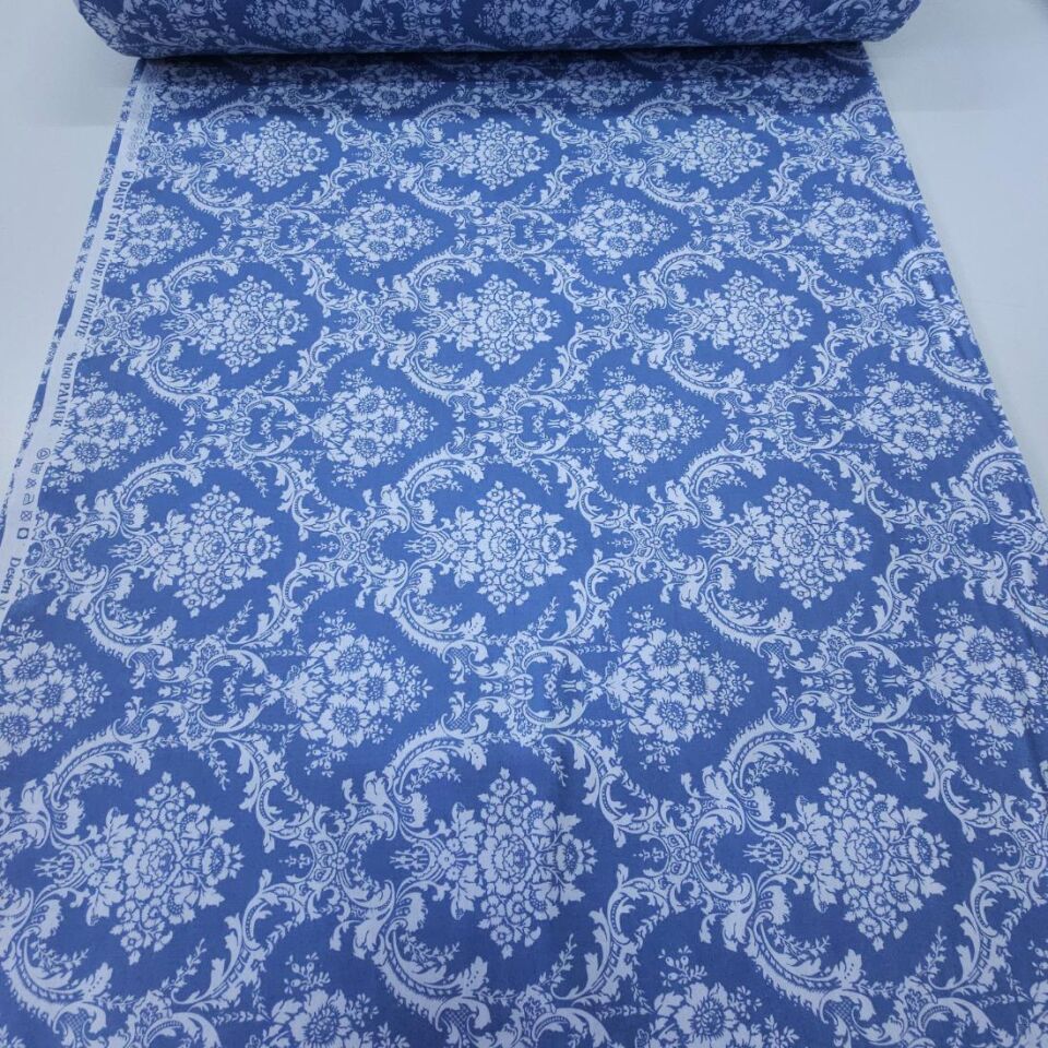 Koyu Damask Poplin Kumaş indigo