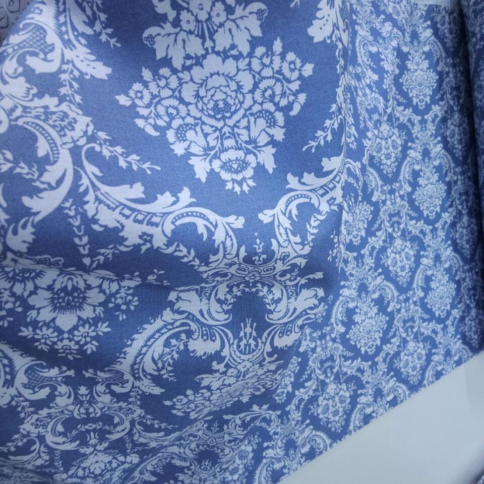 Koyu Damask Poplin Kumaş indigo