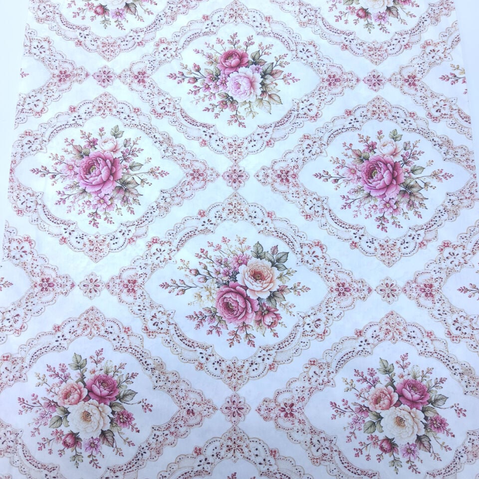 5d Dijital Poplin Kumaş Buketler Pembe