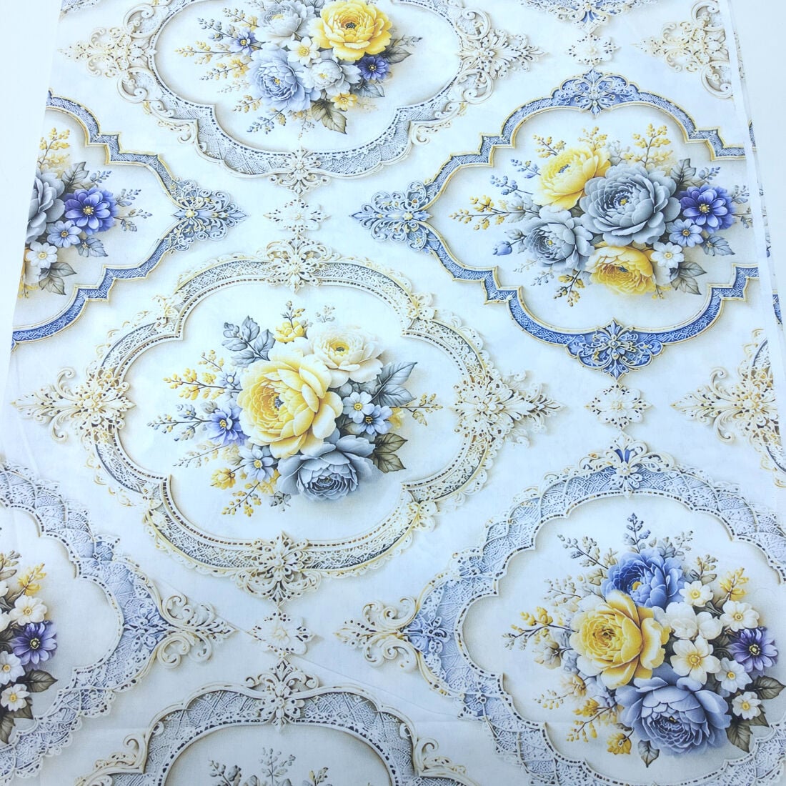 5d Dijital Poplin Kumaş Buketler Sarı