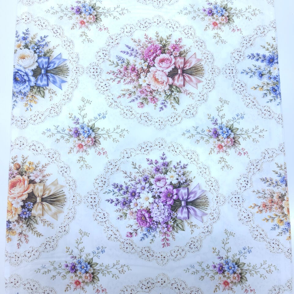 5d Dijital Poplin Kumaş Buketler Mor