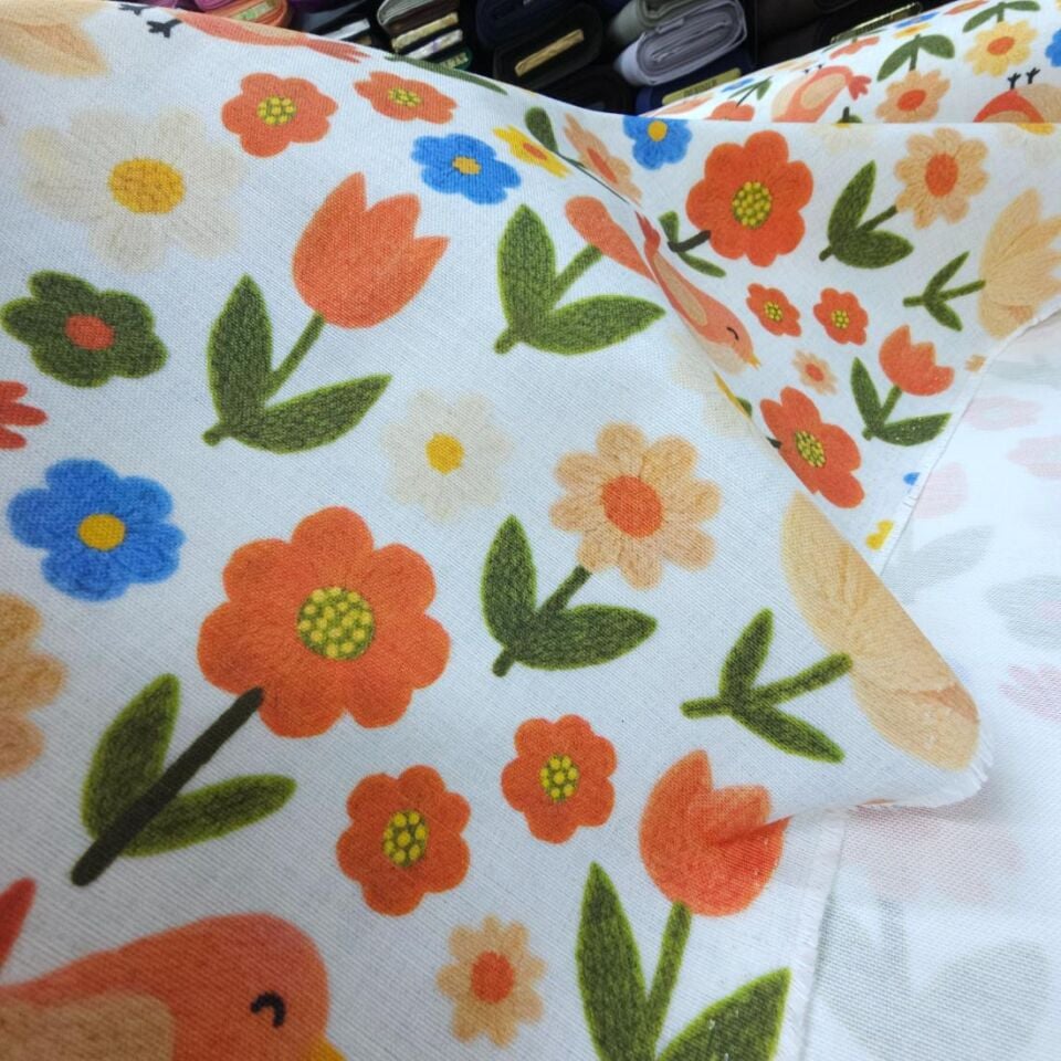 Yaz Bahçesi Diji Duck Keten Kumaş