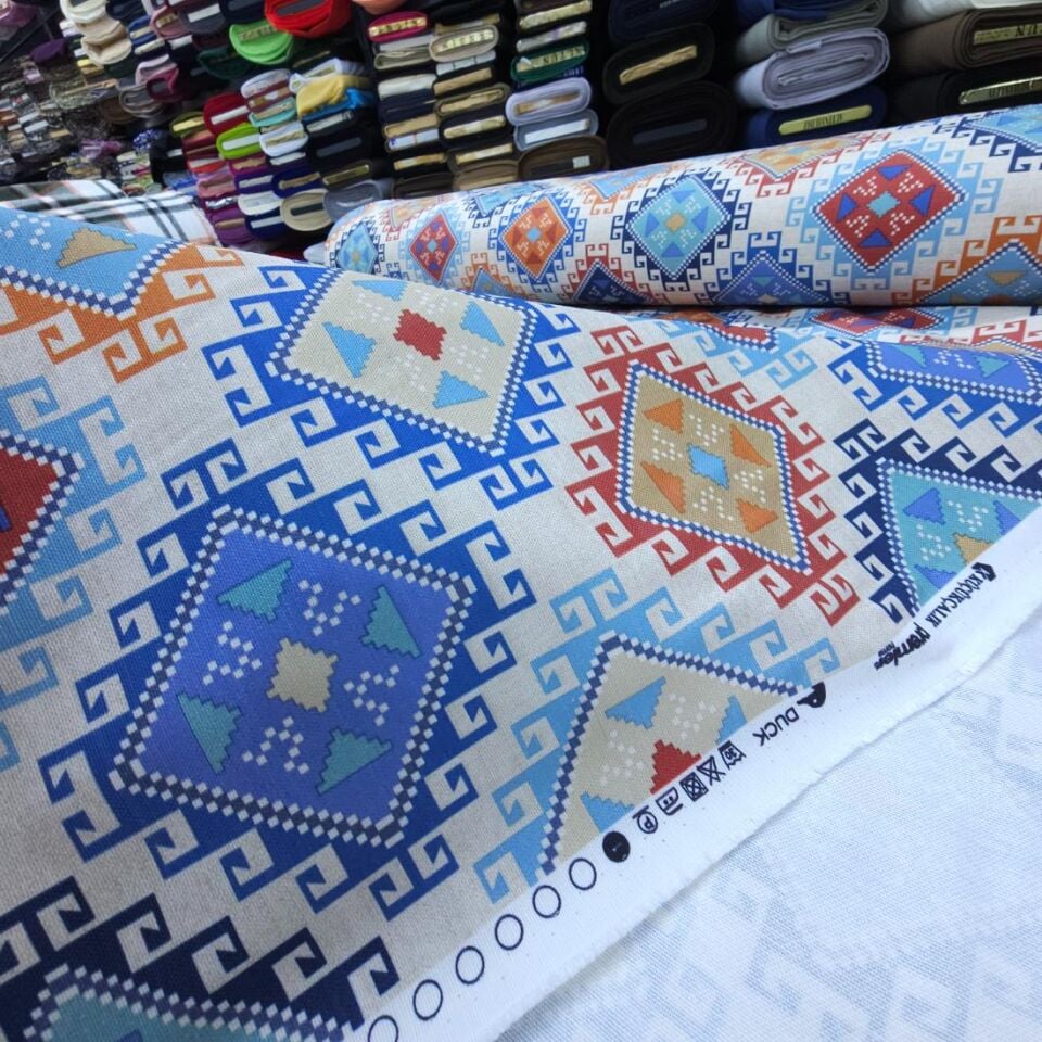 Kilim Desen Duck Keten Kumaş