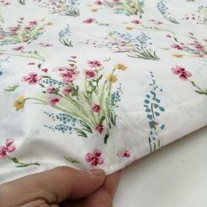 Demet Çiçekler Poplin Kumaş pembe