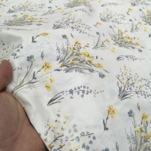 Demet Çiçekler Poplin Kumaş sarı