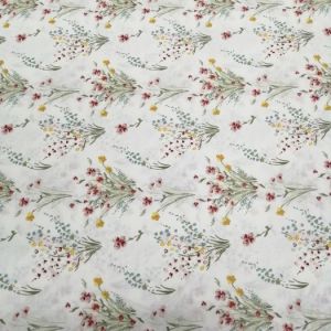 Demet Çiçekler Poplin Kumaş kırmızı