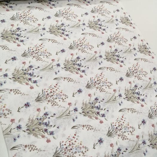 Demet Çiçekler Poplin Kumaş indigo